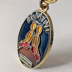 Vintage Gemini Zodiac Blue Stained Glass Retro Horoscope 90s Unique Keychain